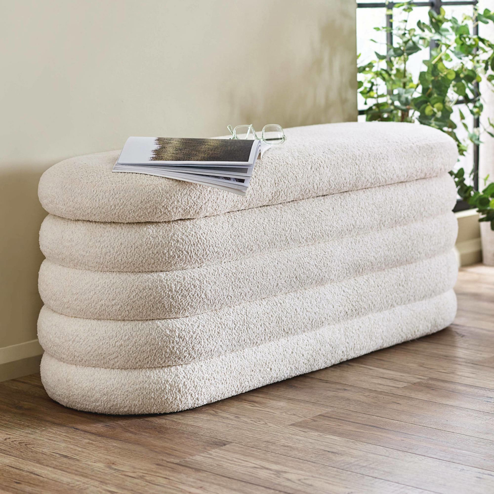 Julian Bowen Hailey Ivory Boucle Upholstered Ottoman Bench Image 1
