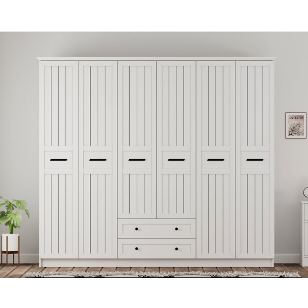 Evu VIENNA 6 Doors 2 Drawers White Wardrobe Image 5
