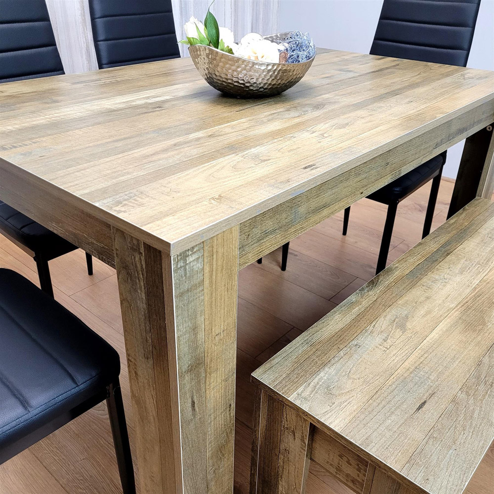 Kosy Koala 6 Seater Wood and Faux Leather Dining Bench Set Rustic Effect and Black Image 5