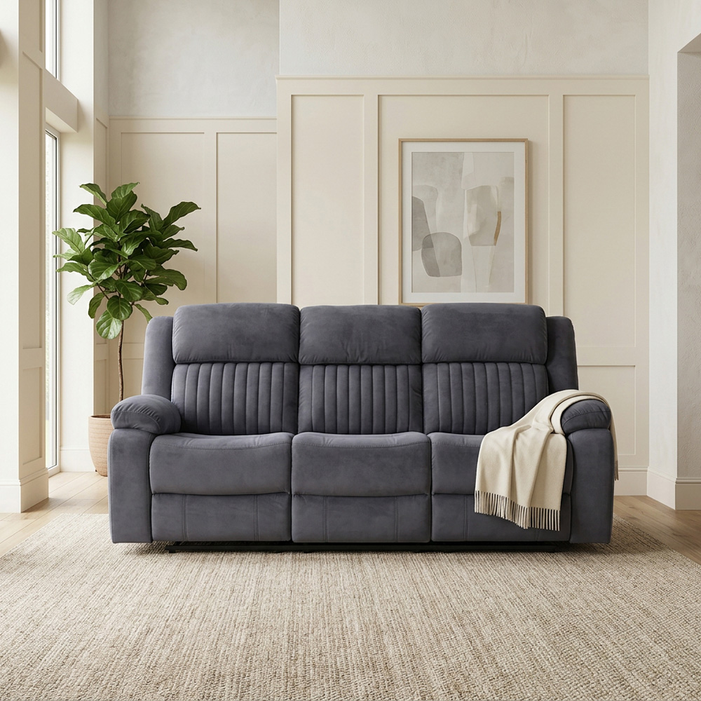 Haddon 3 Seater Dark Grey Manual Recliner Sofa Image 1