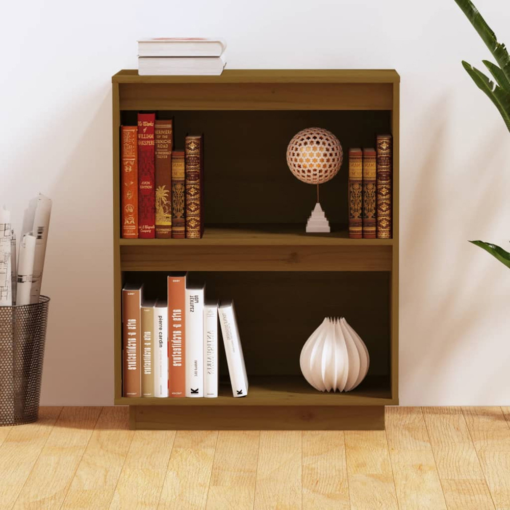 vidaXL 2 Open Shelf Honey Brown Solid Pine Wood Console Cabinet Image 7