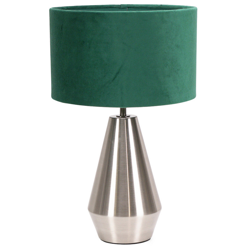 ValueLights Jax Forest Green Velvet Shade Brushed Chrome Touch LED Table Lamp Wilko