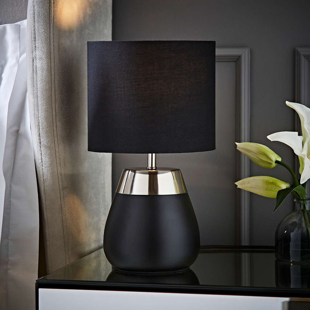 ValueLights Hurst Drum Shade Black Touch Table Lamp with Bulb Image 6