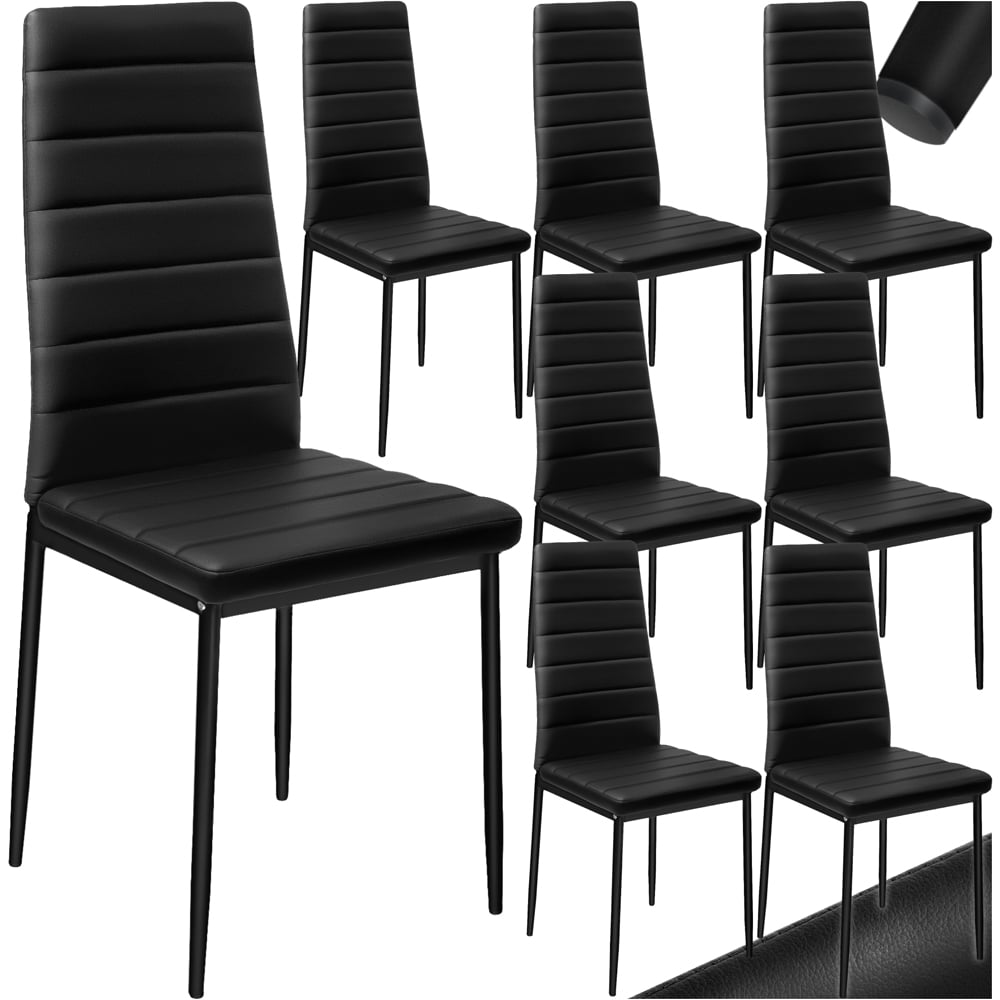 tectake Set of 8 Black High Backrest Padded Dining Chair Image 2