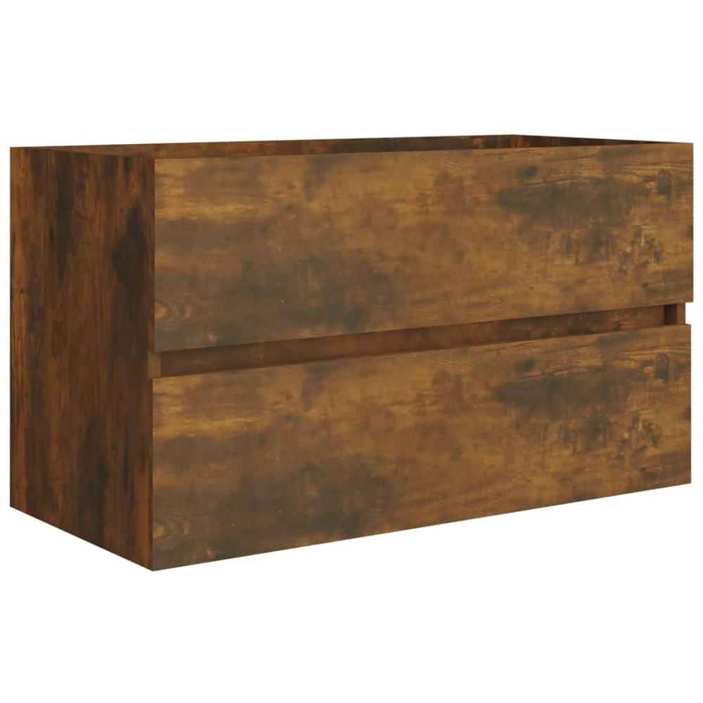 vidaXL 2 Drawer Smoked Oak Washbasin Cabinet with Built-In Sink Image 4