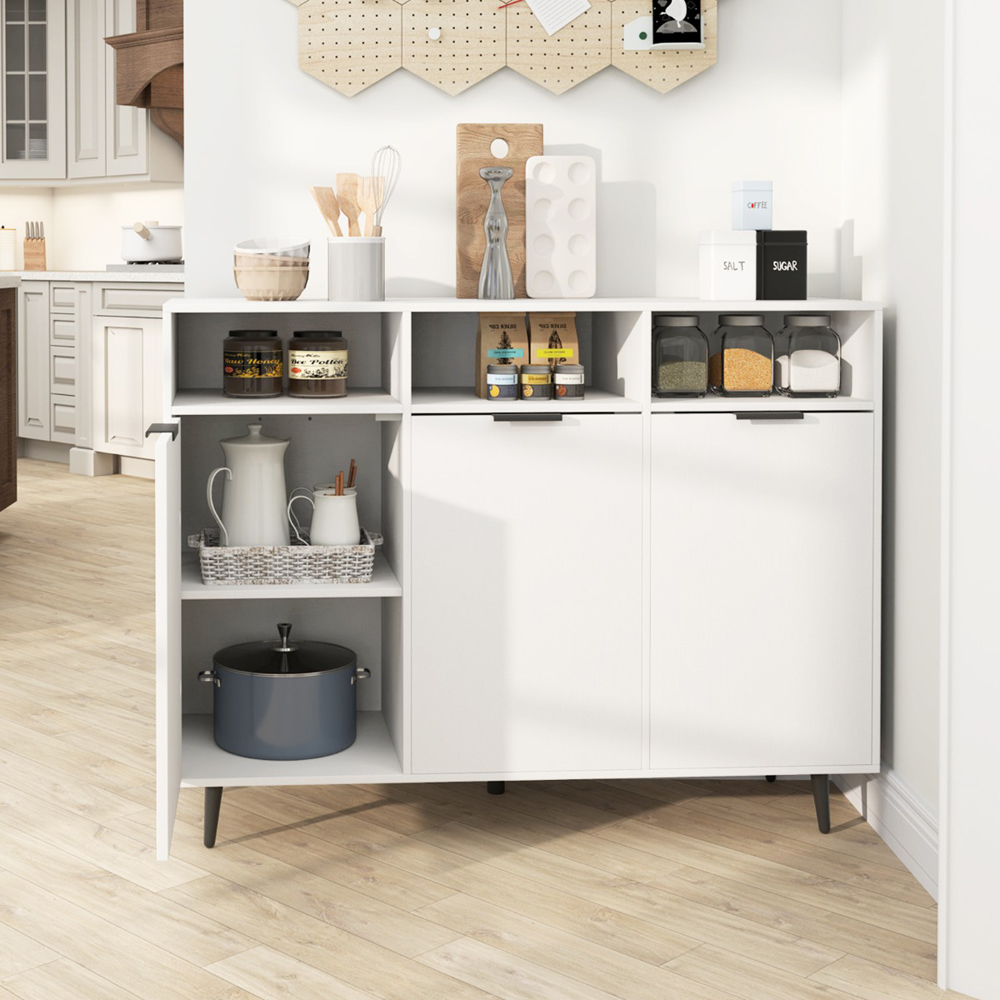 Costway 3 Door 3 Shelf White Buffet Cabinet Image 5