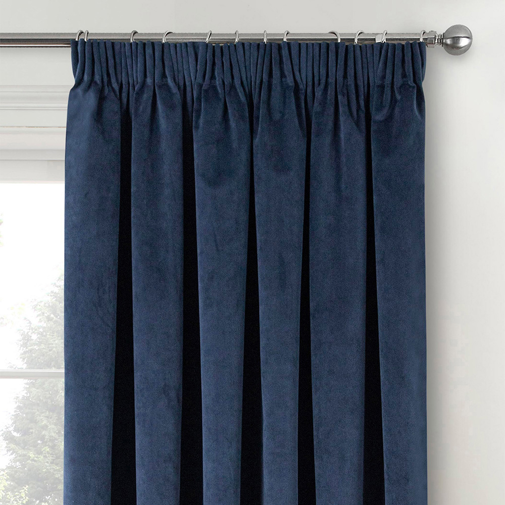 Enhanced Living Oxford Navy Thermal Blackout Pencil Pleat Velvet Curtains 168 x 229cm Image 2