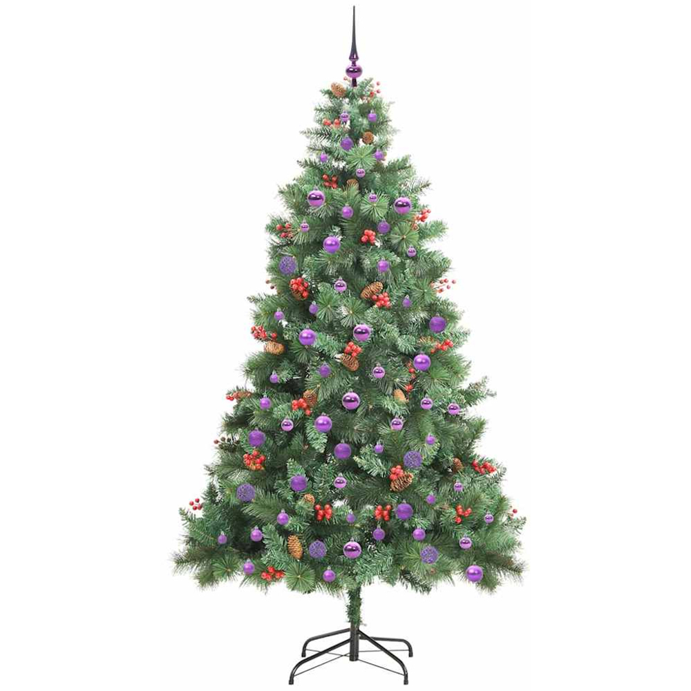 vidaXL 300 LED Pre-Lit Lilac Baubles Green Artificial Christmas Tree 7ft Image 4