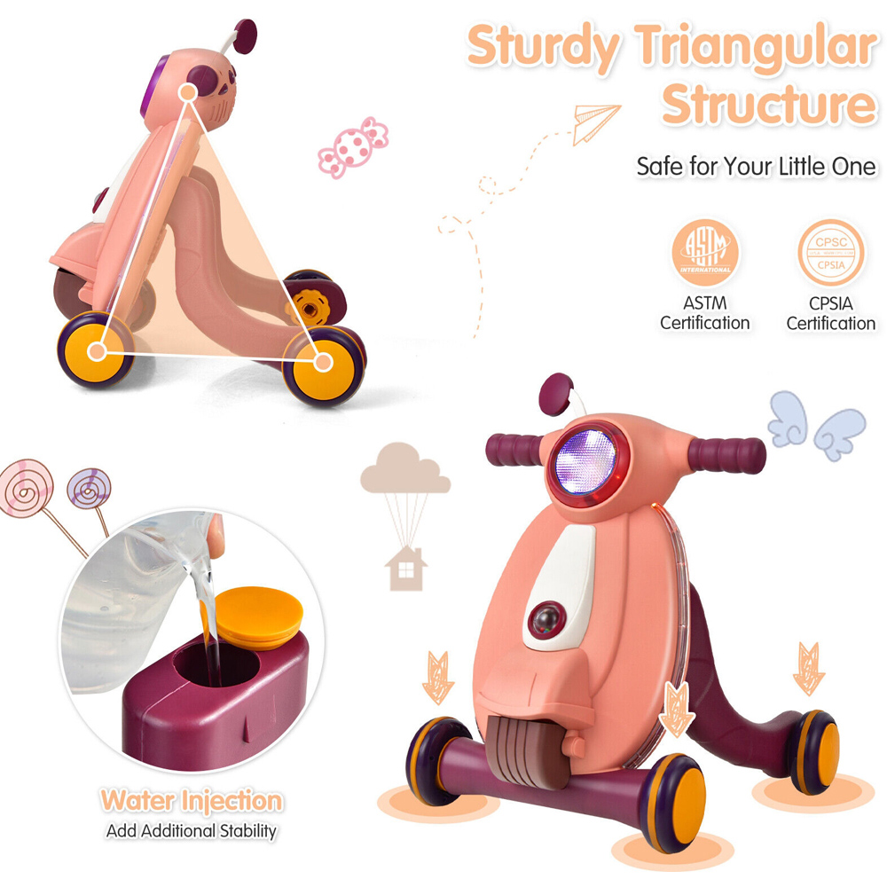 Costway Pink Baby Walker with Lights and Ball Game Image 2