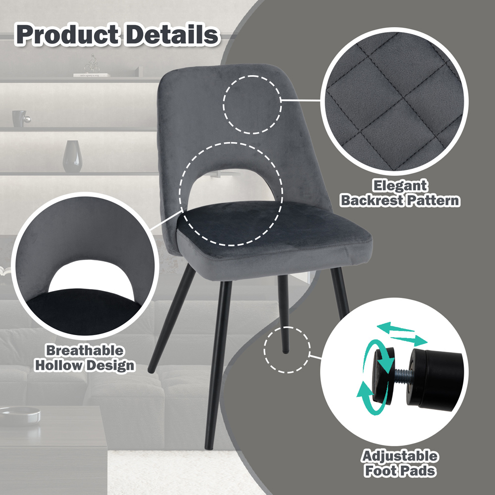 Costway Set of 2 Grey High density Sponge Cushion Upholstered Dining Chairs Image 8