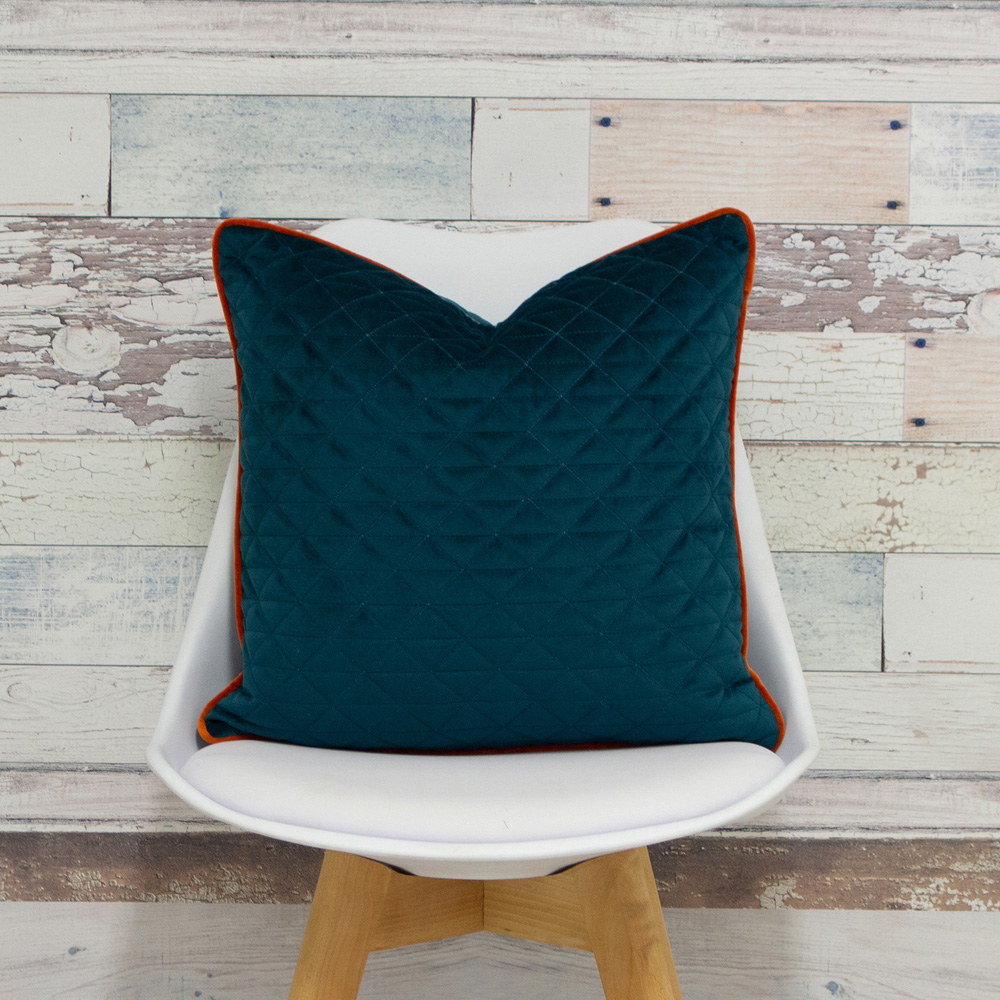 Paoletti Quartz Teal and Jaffa Quilted Velvet Cushion Image 2