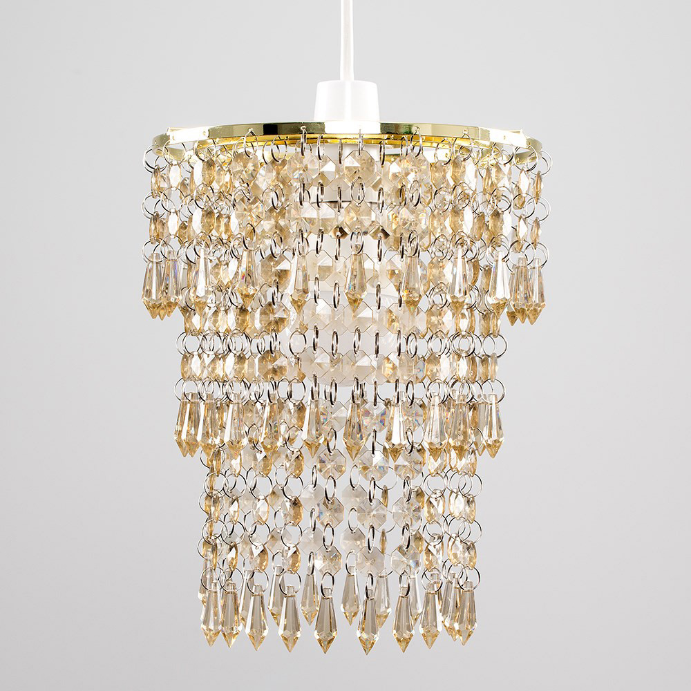 ValueLights 3 Tier Gold Acrylic Bead Droplet Ceiling Lamp Shade Image 3