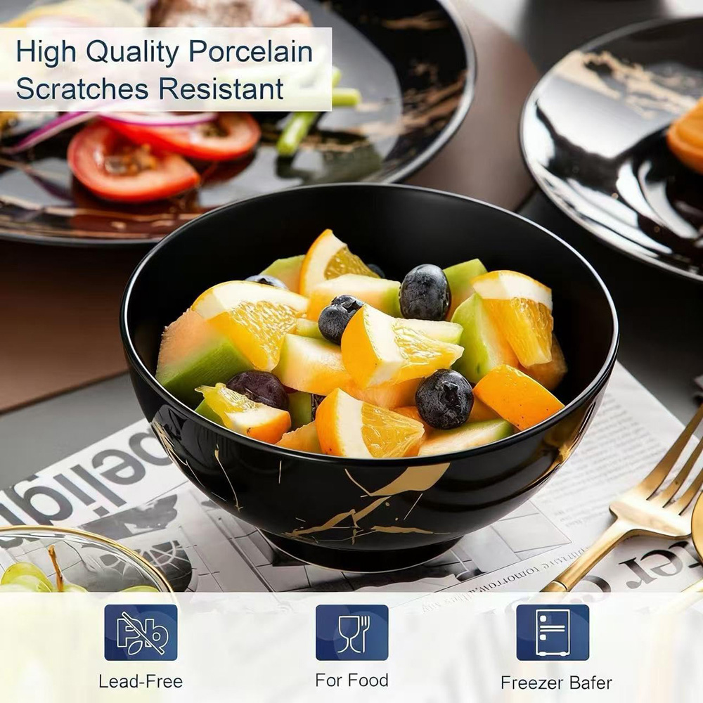 Alivio Black and Gold Marble Scratch Resistant Porcelain 16 Piece Dinner Set Image 4