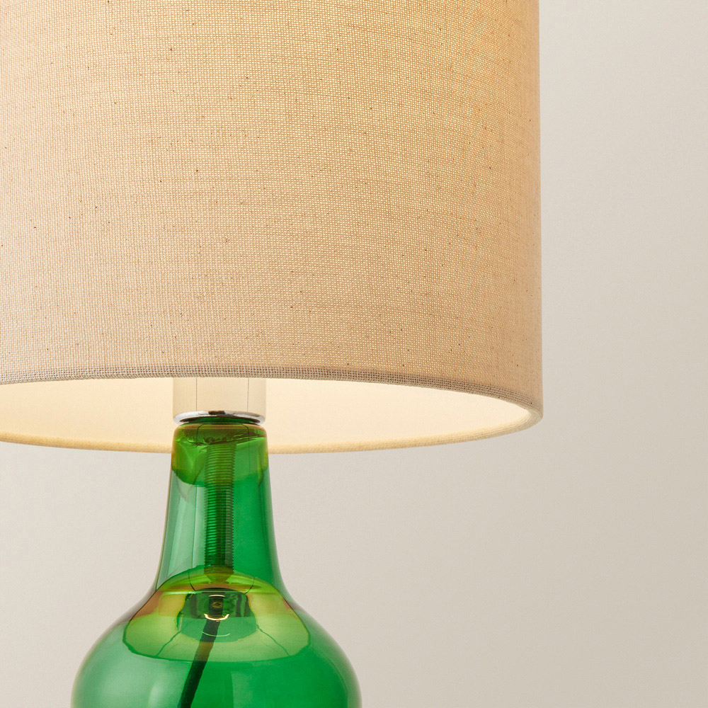 ValueLights Aida Natural Linen Tall Lamp Shade Green Bubble Glass LED Table Lamp Image 3