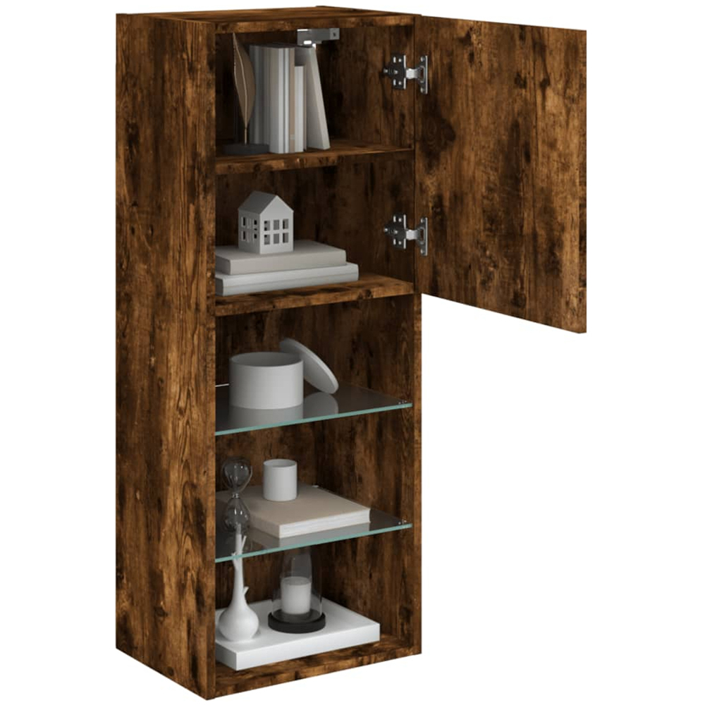 vidaXL Single Door 3 Shelf Smoked Oak Wall Mounted LED TV Cabinet Image 6