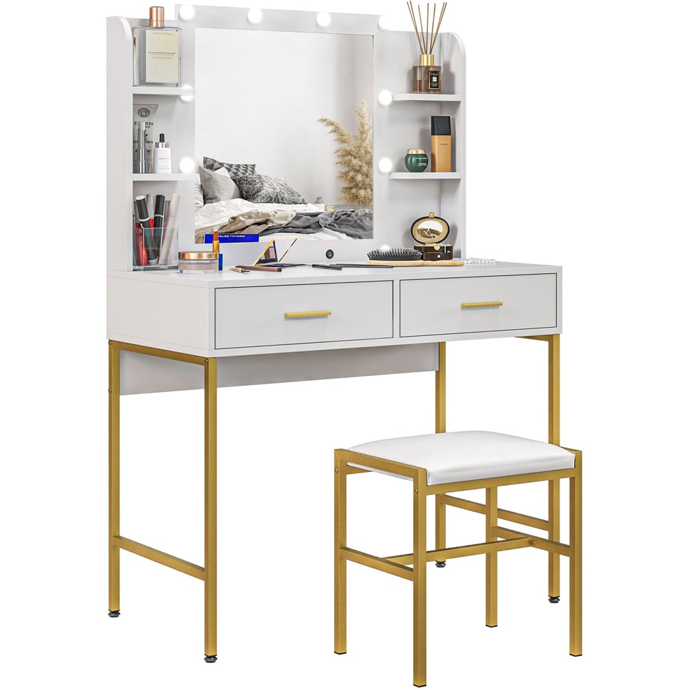 Portland White Vanity Dressing Table Set with Mirror Image 2
