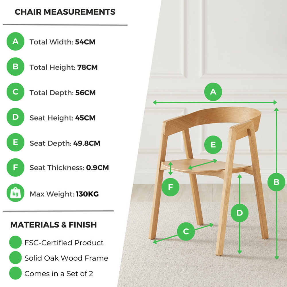 Furniturebox Luna Set of 2 Oak and Veneer Dining Chair Image 9