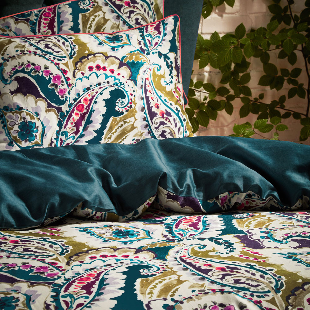 EW by Edinburgh Weavers Aretha Double Teal and Olive Paisley Cotton Sateen Duvet Set Image 2