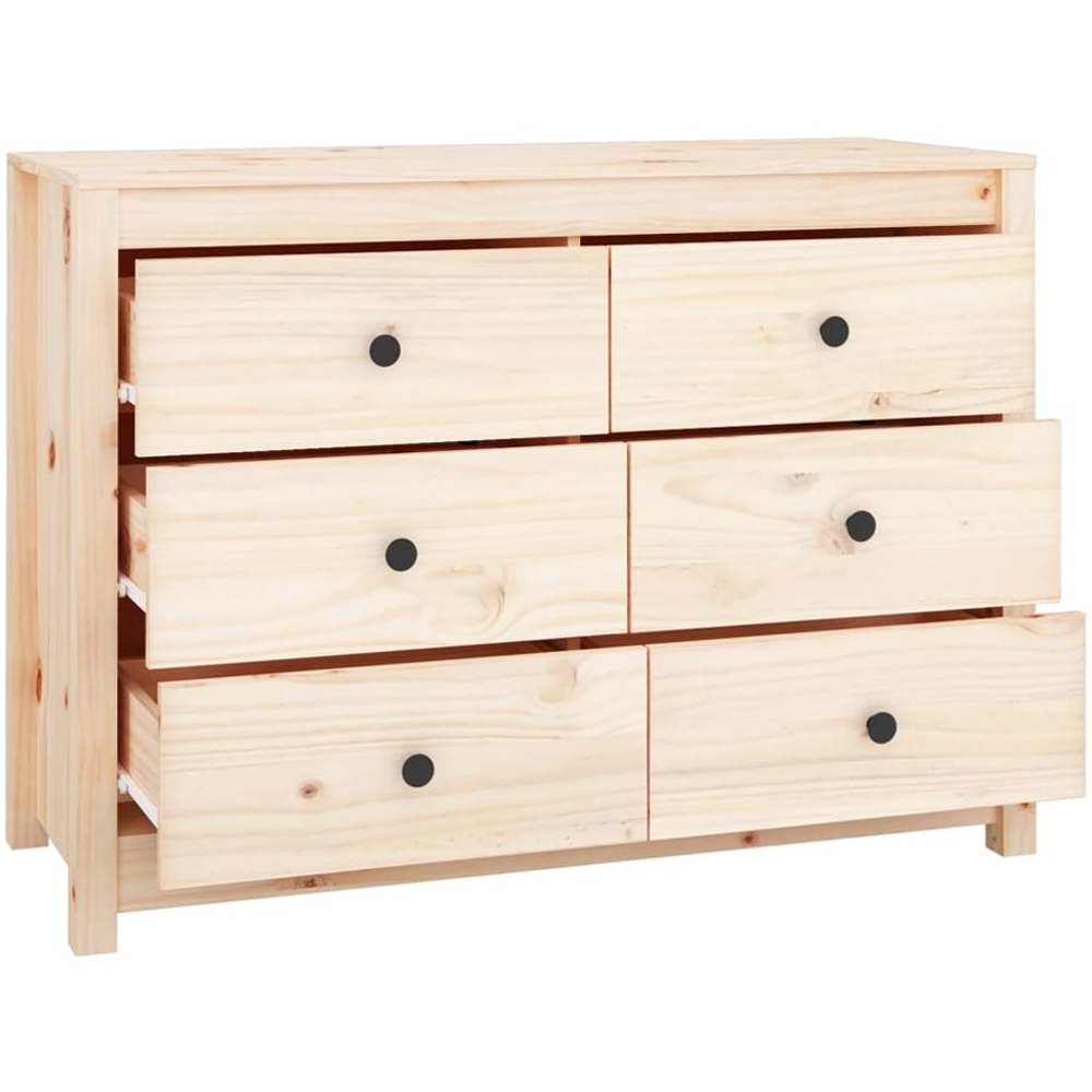 vidaXL 6 Drawer Natural Solid Pine Wood Sideboard Image 3
