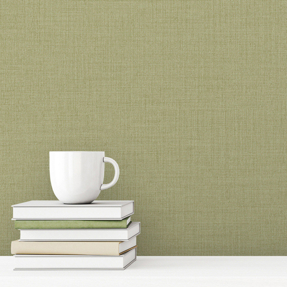 Grandeco Linen Plain Light Green Wallpaper Image 3