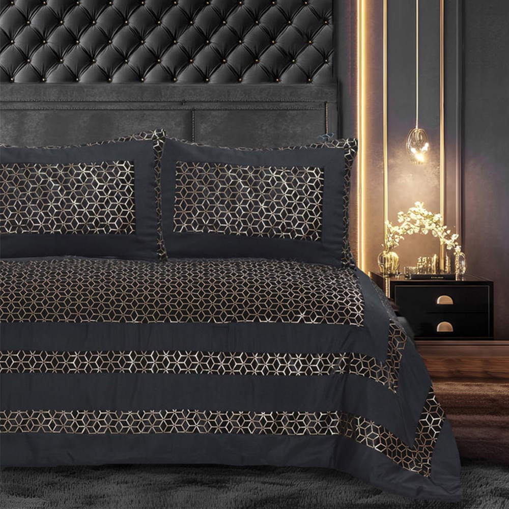 Velosso Sephora Black and Gold Bedspread Set 235 x 235cm Image 1