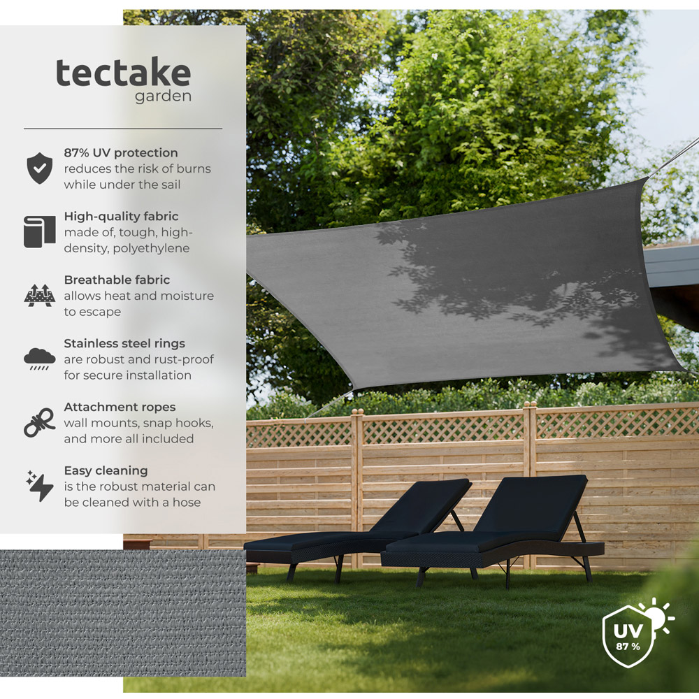 tectake Sonny Grey Water-Resistant Sun Shade Sail 300 x 400cm Image 3