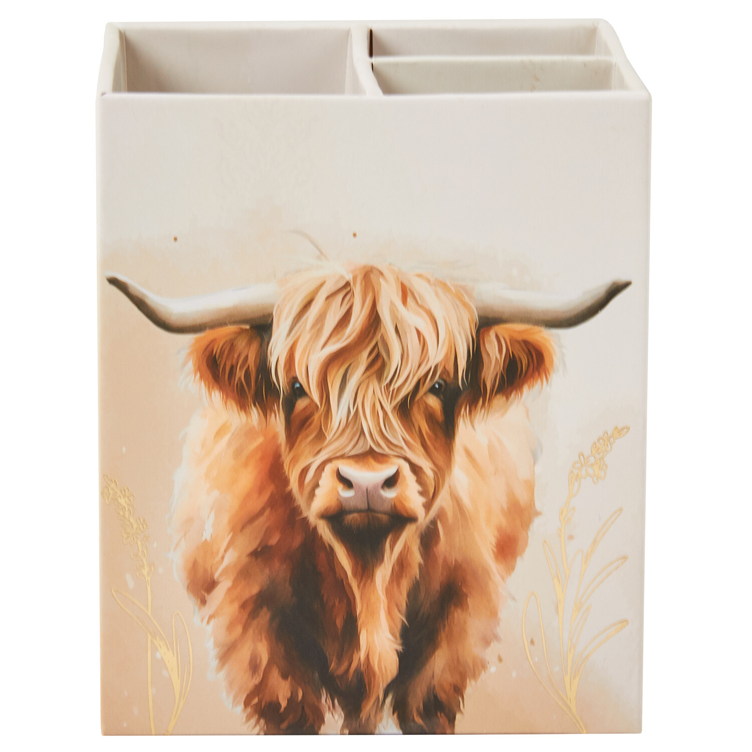 Highland Cow Pen Pot Cream and Brown Image 1