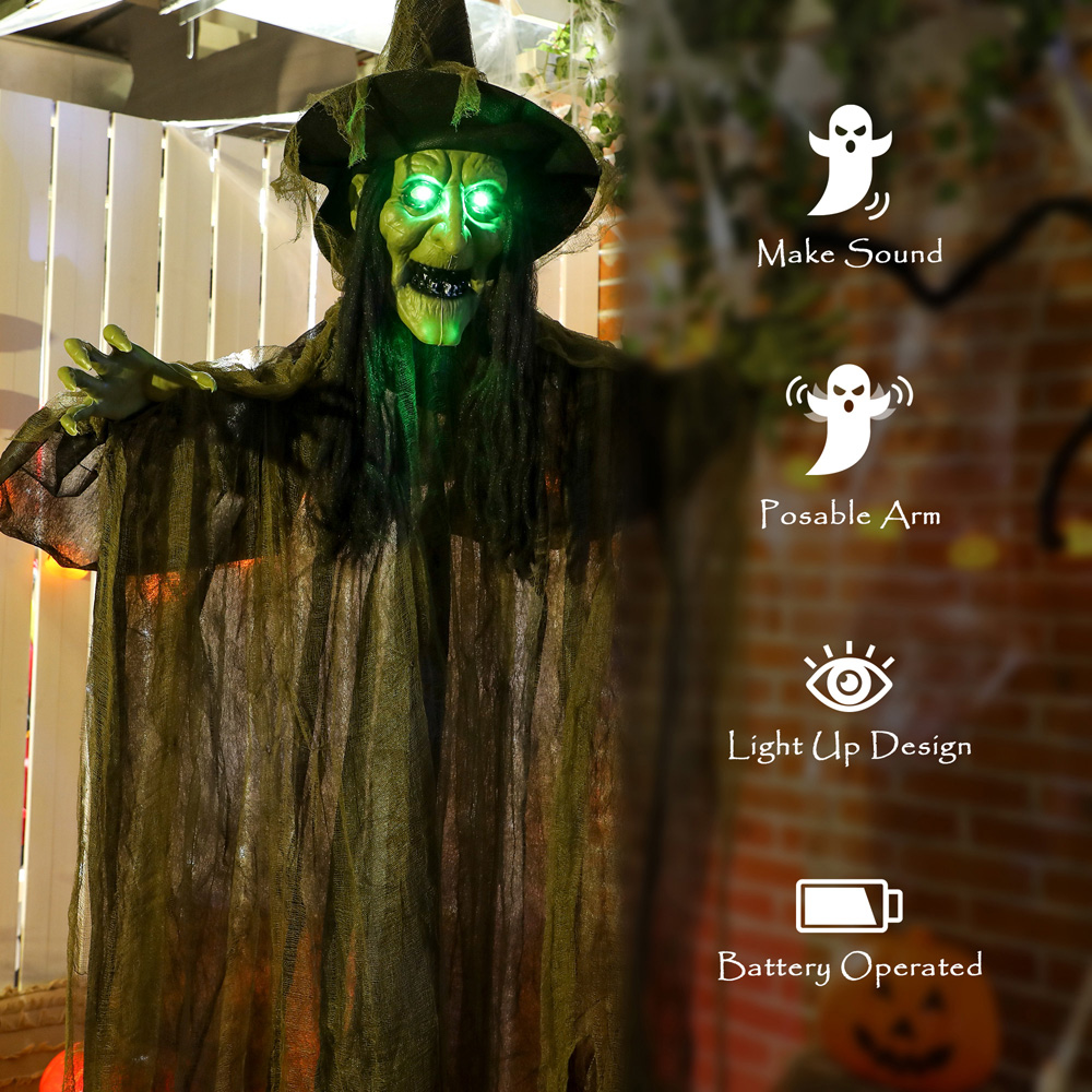 Outsunny Voice Activated Animatronics Green Hanging Witch Halloween Decoration 5.5ft Image 6