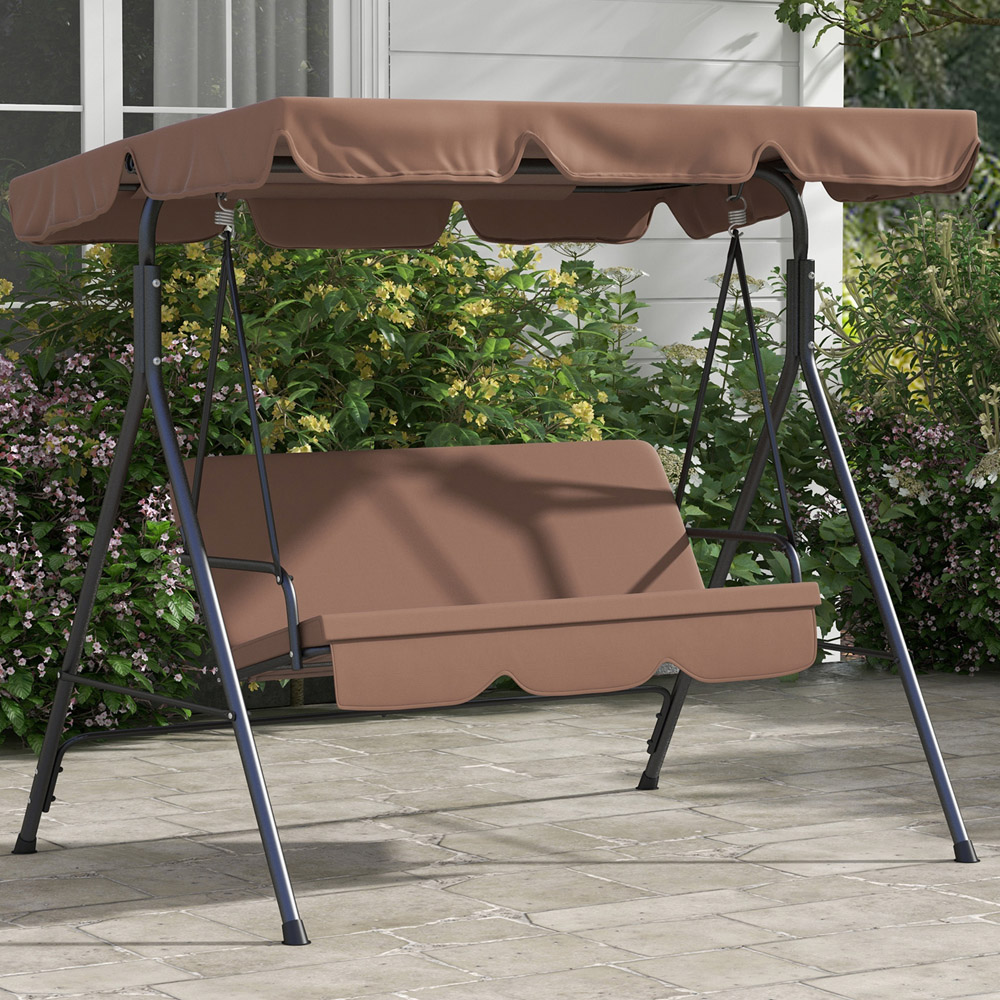 Outsunny 3 Seater Brown Swing Chair with Canopy Image 1