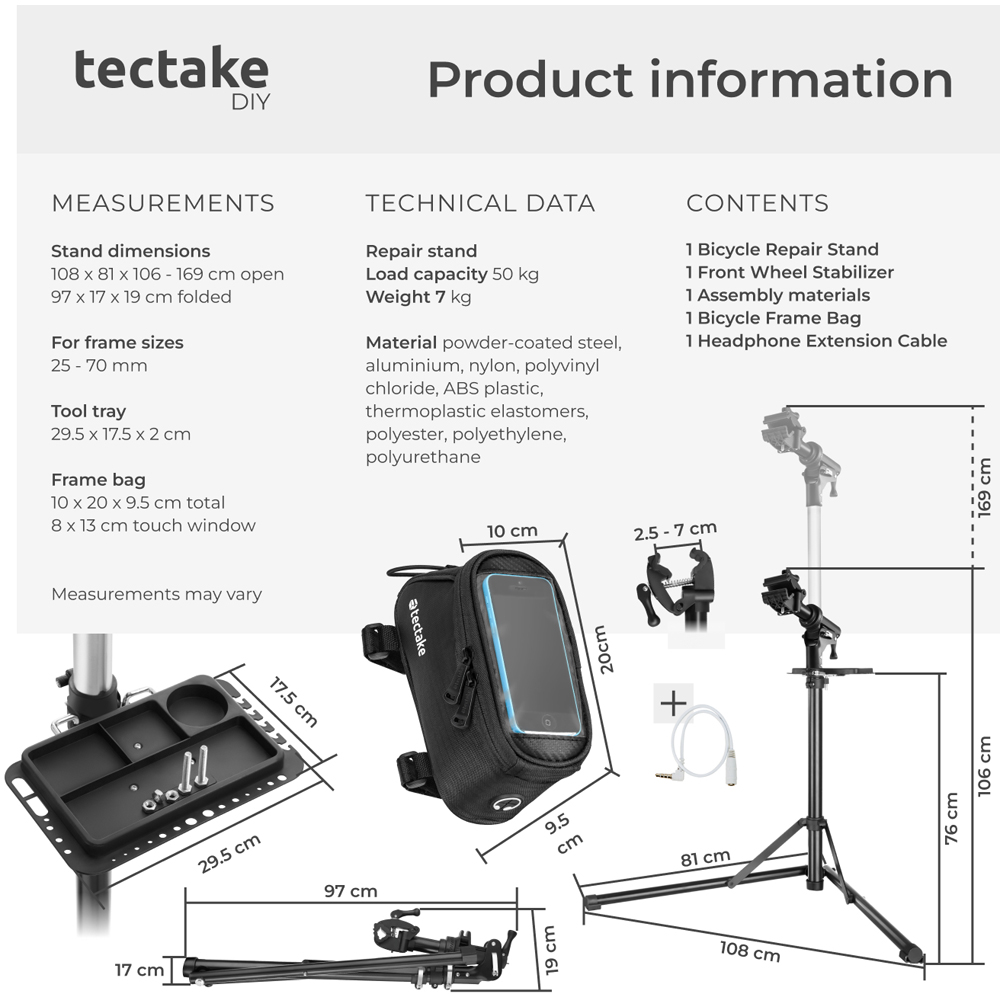 tectake Lightweight and Durable Bicycle Repair Stand and Frame Bag Set Type 2 Image 9
