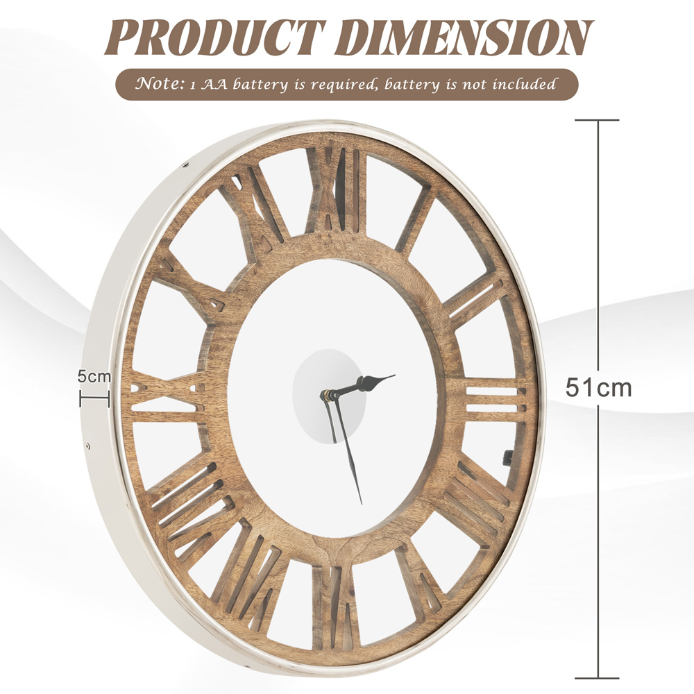 Costway Classic Frame Large Round Silent Wall Clock 50cm Image 8
