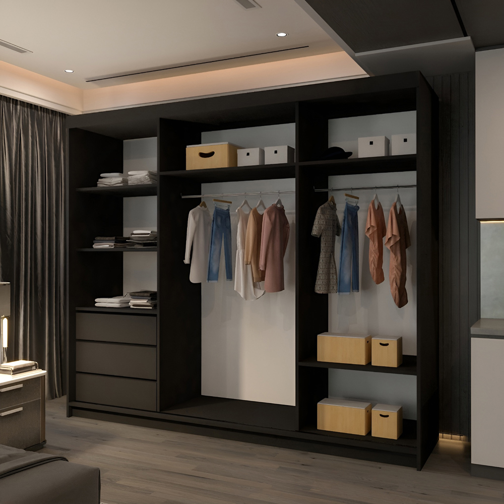 M N Furniture Collian 3 Door Black Mirrored Sliding Wardrobe 250cm Image 3