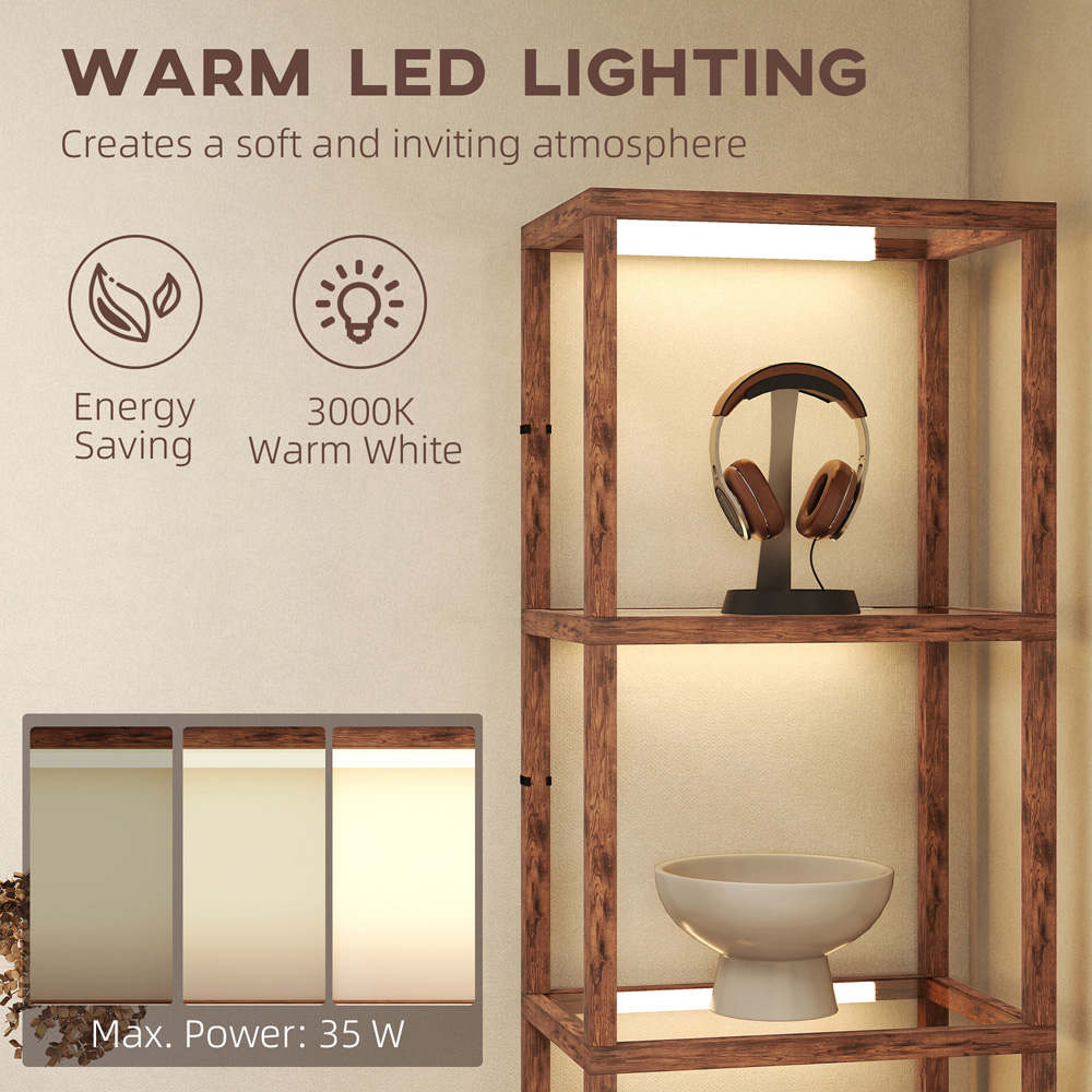 HOMCOM 4 Shelf Rustic Brown Glass Dimmable LED Floor Lamp Image 6