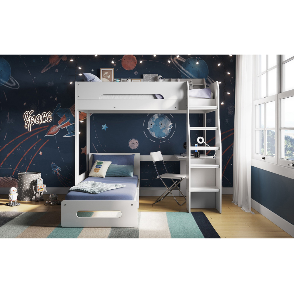 Flair Cosmic White Wooden High Sleeper with Navy Blue Futon Image 2