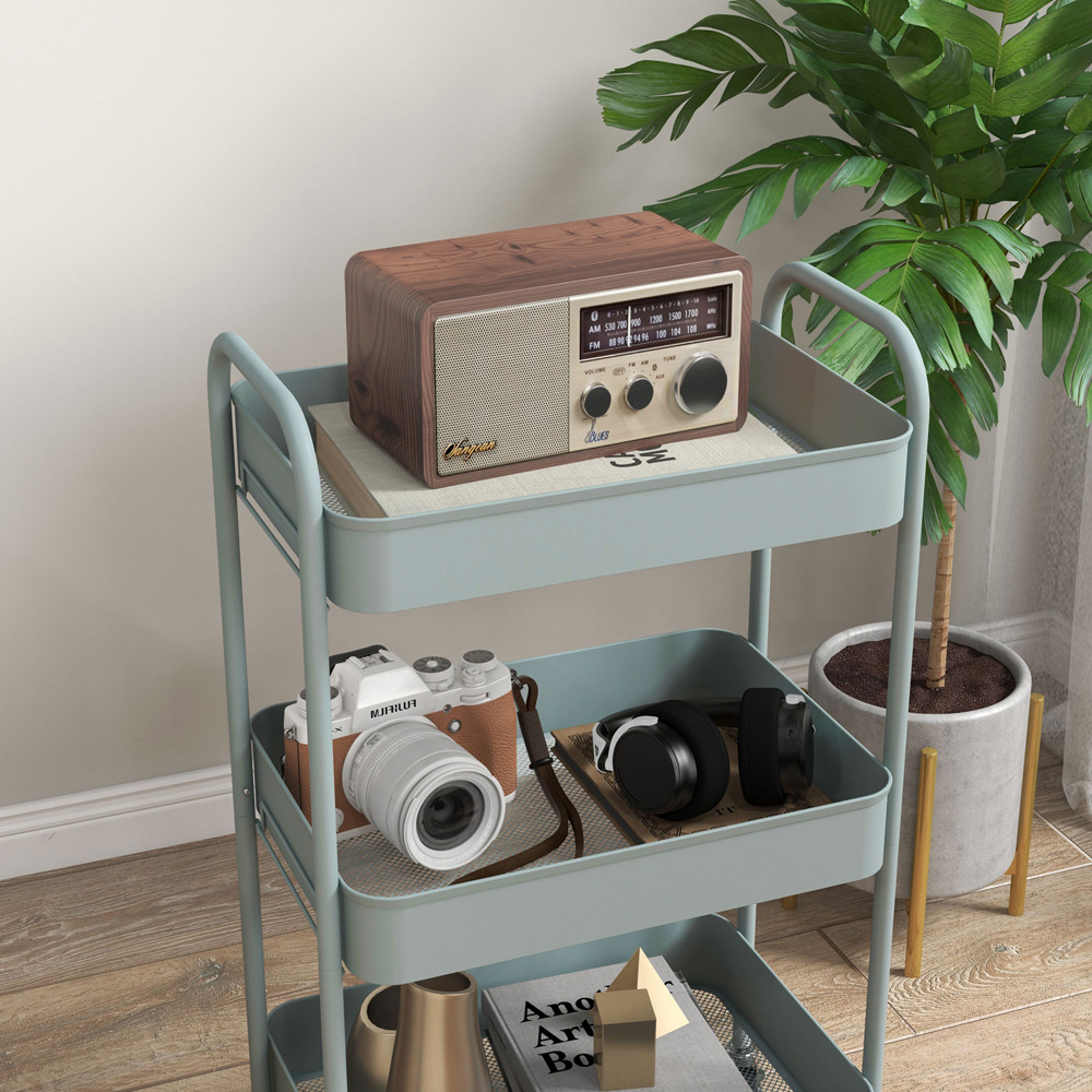 HOMCOM 3 Shelf Light Blue Rolling Utility Cart Image 4