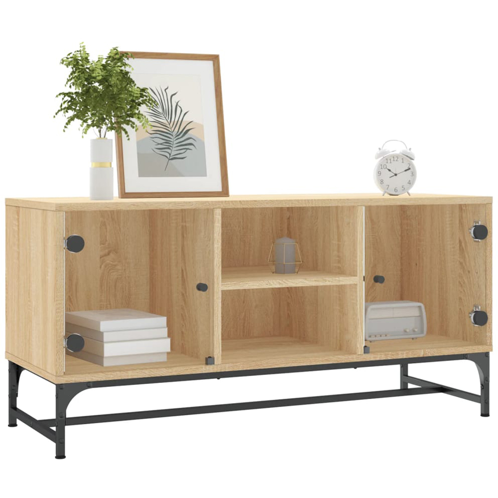 vidaXL 2 Glass Door 2 Shelf Natural Wooden TV Cabinet Image 6