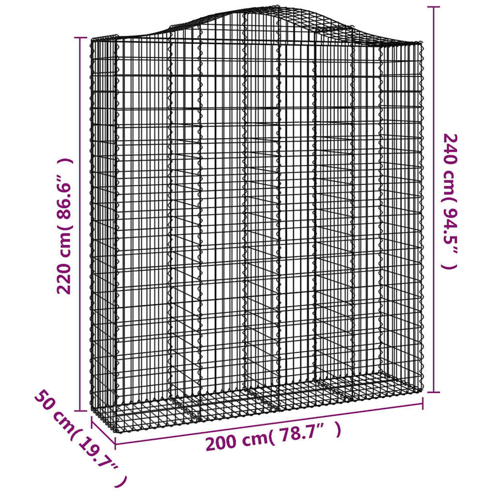vidaXL Silver Galvanised Iron Arched Gabion Basket 200 x 50 x 220/240cm 7 Pack Image 5