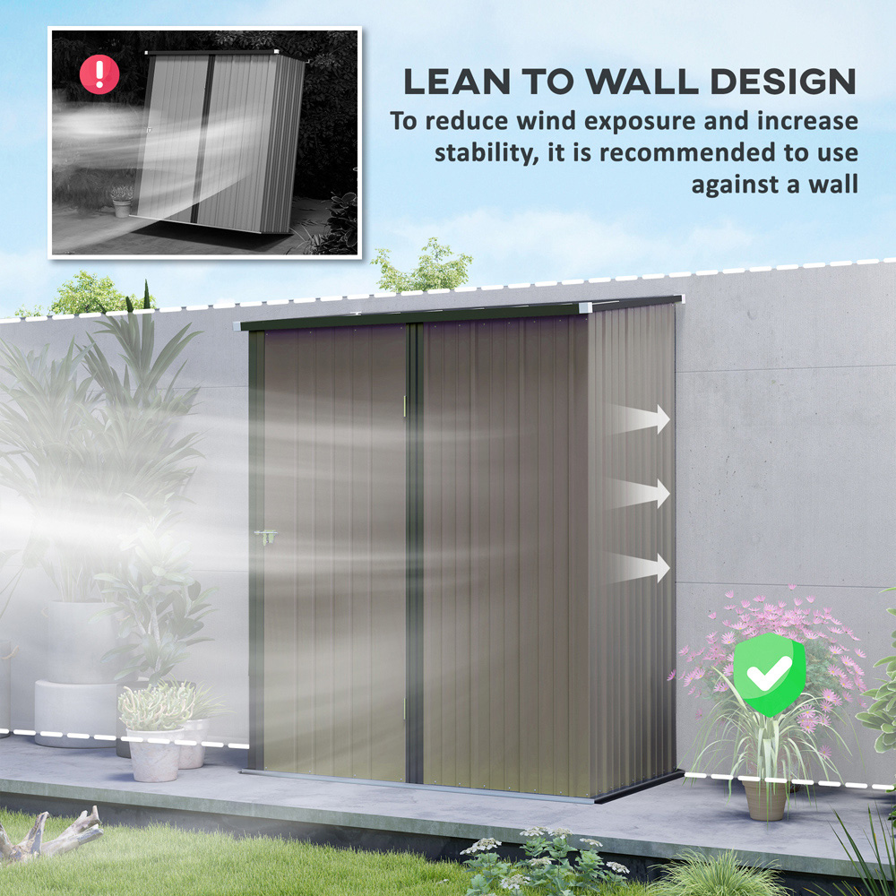 Outsunny 6.4 x 5.3ft Single Door Light Grey Outdoor Storage Shed Image 6