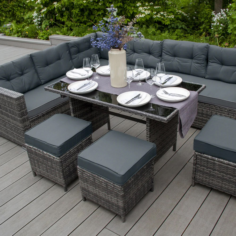 MonsterShop 9 Seater Grey Rattan Corner Lounge Set with Cushion Storage Box Image 7