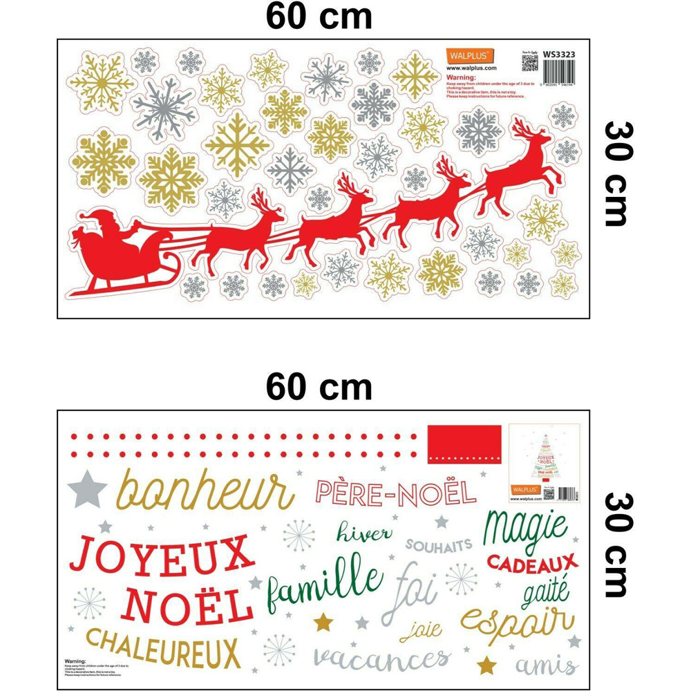Walplus French Christmas Quotes with Reindeer Sleigh Self Adhesive Wall Sticker 71 Piece Image 4