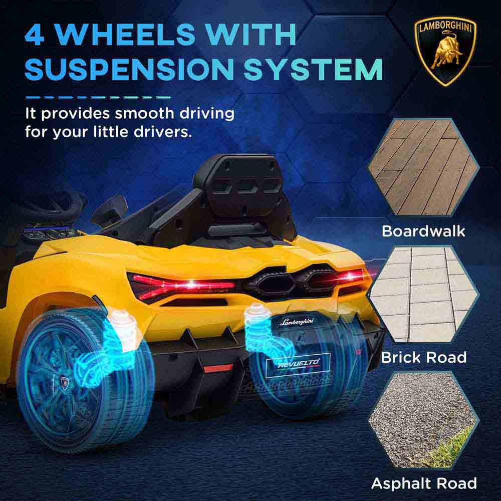 Tommy Toys Yellow Licensed Lamborghini Revuelto Kids Ride on Car with Suspension Image 6