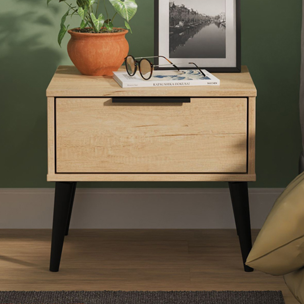 Crowndale Hong Kong Single Drawer Nebraska Oak Side Table Ready Assembled Image 1