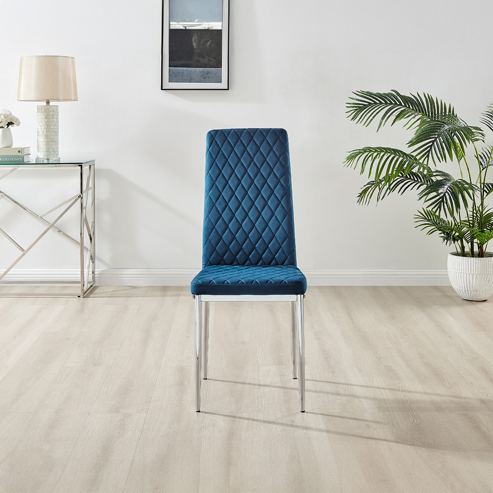 Furniturebox Arona Valera 4 Seater Round Dining Set Navy and Chrome Image 5