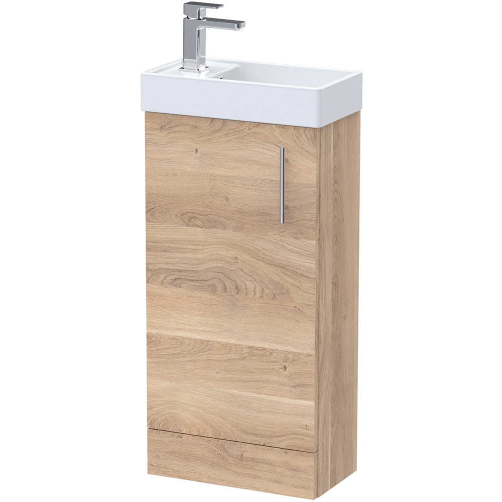 nuie Vault Single Door Bleached Oak Floor Standing Vanity Unit and 1 Tap Hole Basin 400mm Image 1