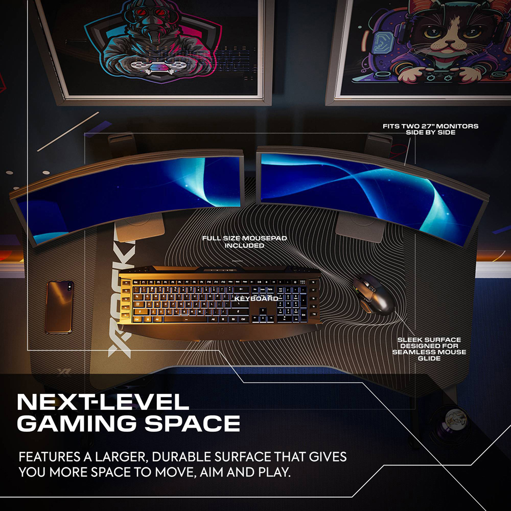 X Rocker Panther Evo Gaming Desk with Mousepad Black Image 6