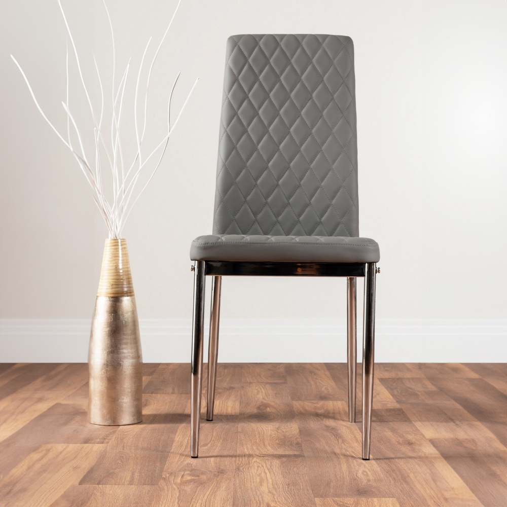 Furniturebox Arona Valera Glass 4 Seater Round Dining Set Chrome and Grey Image 2