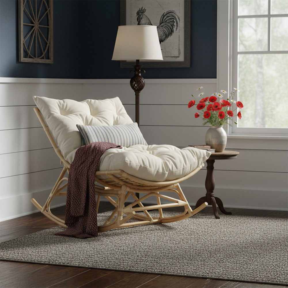Desser Papasan Country Beige and Natural Rattan Rocker Chair Image 6