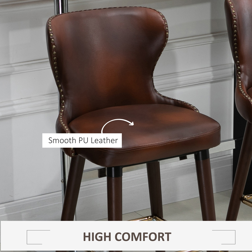 Portland Brown PU Leather Vintage Bar Stool Set of 2 Image 6