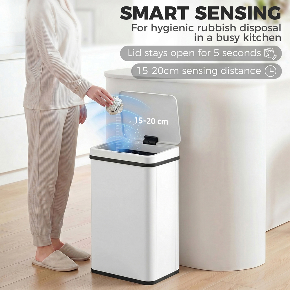 HOMCOM White Stainless Steel Kitchen Motion Sensor Bin 40L Image 3