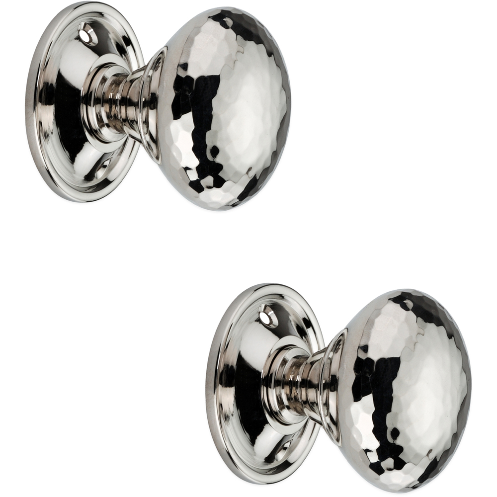 Spira Brass Polished Nickel Hammered Mushroom Rim and Mortice Door Knob 2 Pack Image 1